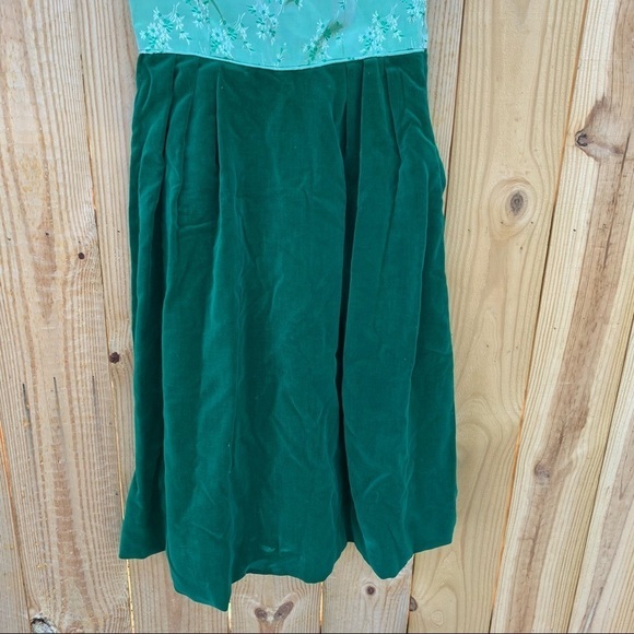 Vintage Handmade Sage & Dark Green Taffeta Velvet Holiday Cottagecore Dress - Picture 2 of 6